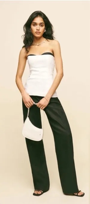 REFORMATION Ayda Linen Top White and Black Strapless Size 6 thumbnail 1