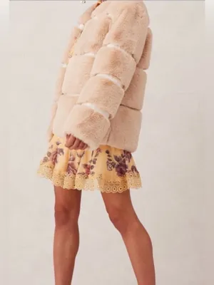 Anthropologie Keepsake the Label Ariel Faux Fur Coat Jacket in Crème Sz Med thumbnail 3
