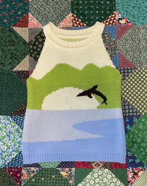 Amazon Knit High Neck Tank with Summer Dolphin Print thumbnail 1