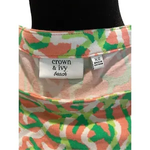 Crown & Ivy Beach Long Sleeve Pink/Coral and Green XS Mini Dress thumbnail 4