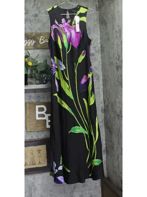 NWT Aqua Floral Satin Midi Dress STD14890BL black Multi M thumbnail 2