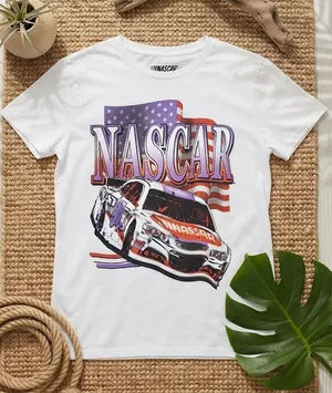 NASCAR Vintage-Vibe Graphic T-Shirt | White Short Sleeve Stock Car Tee thumbnail 1