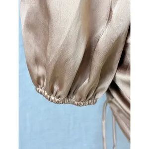 NWT Emory Park Bronze‎ Satin Ruched Mini Dress Square Neck Long Sleeve L thumbnail 6
