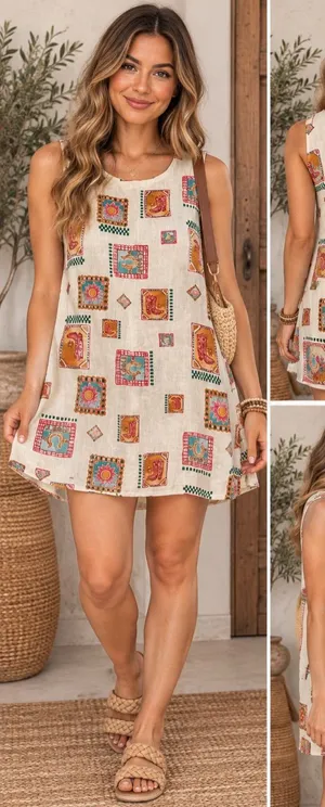 Paper Heart Beige Patchwork Print Mini Dress thumbnail 1