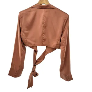 FATE 2pc Satin‎ Cropped Wrap Blazer & Wide Leg Pant Set Brown Medium Large NWT thumbnail 13