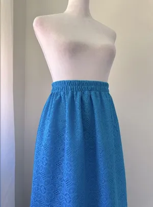Cerulean Blue Lace Elastic Waist Maxi Skirt thumbnail 4