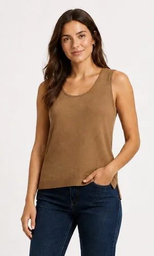 Lauren Ralph Lauren Tan Cotton Knit Sweater Tank Top M thumbnail 1