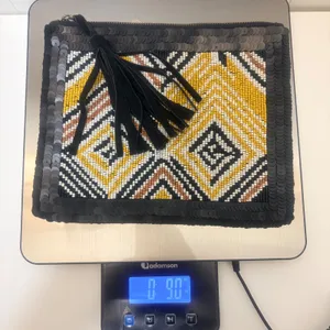 Anthropologie Jasper & Jeera Beaded Sequin Chevron Clutch Bag Black Tassel Glam thumbnail 10