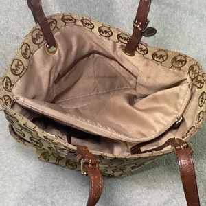 Michael Kors Tote Bag Purse Womens Large Tan Brown Signature Monogram Wallet Set thumbnail 6