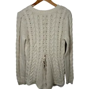Cabi Womens Sweater‎ Small Cable Knit Corset Tie Back Style 3157 Ivory Cream thumbnail 5