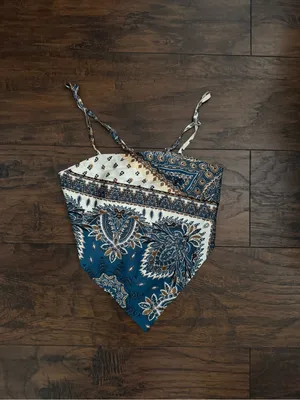 Blue and White Paisley Handkerchief Bandeau Top thumbnail 2