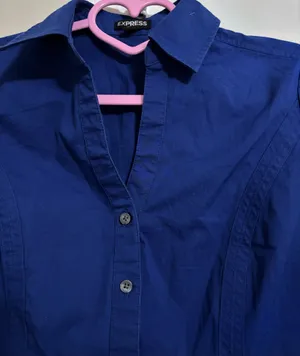 Express Deep Blue Fitted Button-Down Shirt thumbnail 3