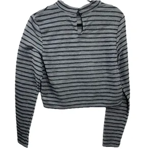 Wild Fable Crop Top Womens Large Gray‎ Metallic Striped Mock Neck Long Sleeve L thumbnail 5