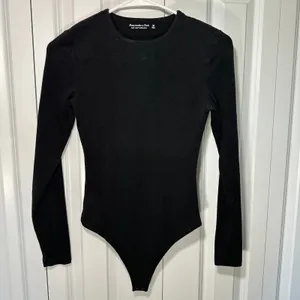 Abercrombie‎ Long-Sleeve Cotton-Blend Seamless Fabric Crew Bodysuit Black XS thumbnail 2