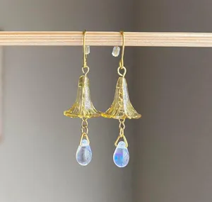 Handmade quality Czech glass beads & German acrylic flower beads cute fairy cottage style dangle earrings💐🩵 thumbnail 6
