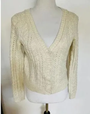 American Eagle Cream Cardigan Sweater thumbnail 2