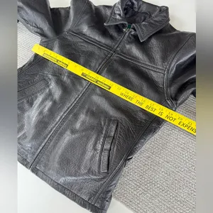 Vintage Rainforest Black Leather Jacket Quilted Lining Buckle Details Medium thumbnail 8