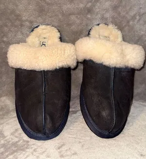 UGG Australia Suede Shearling Lined Slide Slippers Dark Brown Size 8 thumbnail 1