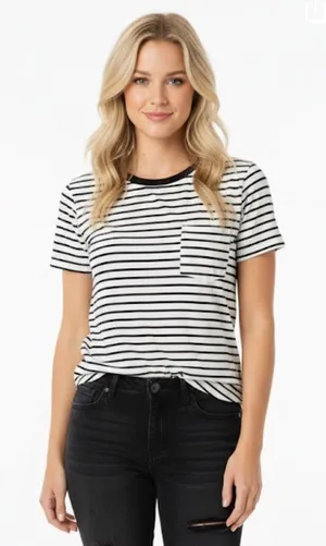 Old Navy boyfriend small striped T-shirt w/pocket thumbnail 1
