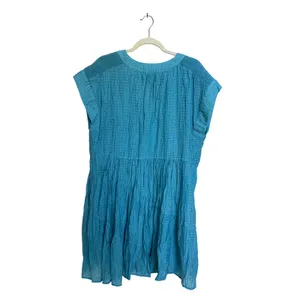 Maeve Anthropologie Turquoise Blue Textured Tiered Babydoll Dress Size Large thumbnail 2