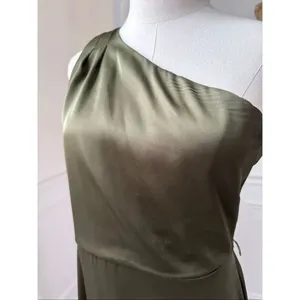 Nicole Miller Satin Olive Ivy Green One Shoulder Dress Size 4 S thumbnail 4