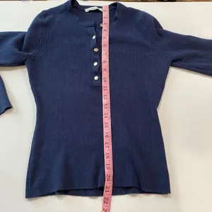 Abercrombie & Fitch Ribbed Henley Top Navy Long Sleeve Size M thumbnail 7