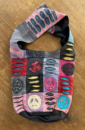 Hobo Colorful Hippie Shoulder Sling Patchwork Bag Peace Sign Multicolor Artsy thumbnail 1