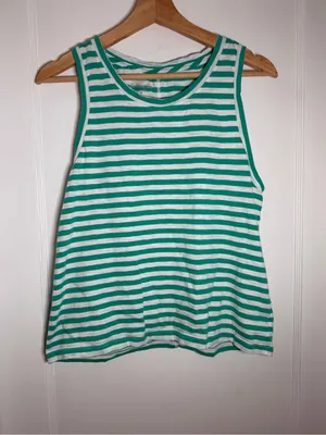 J. Crew Factory Green and White Striped girlfriend Tank Top size medium thumbnail 2