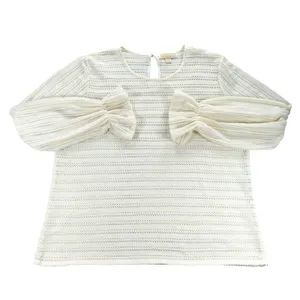 Michael Kors Cream Open Knit Ruffle Cuff Sweater XL Off White Long Sleeve Top thumbnail 3