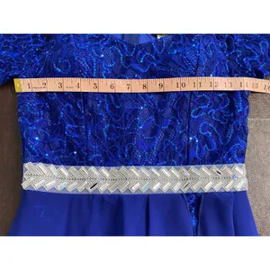 Vintage Y2K Yabes USA Royal Blue Sequin‎ Lace Formal Dress Chiffon (S) Prom Gala thumbnail 7