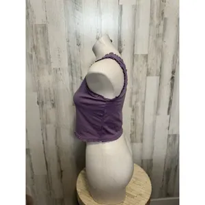 Vāsanā One Shoulder Ruffle Crop Top Womens L Purple Ribbed Trim Active Bralette thumbnail 2