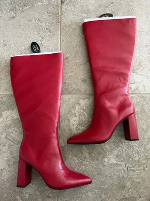 Wild Pair Islah Block Heel Knee High Boots in Red, Size 8.5, NEW thumbnail 2