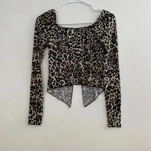 Just Polly Leopard Print Tie Front Top Size S Y2K Long Sleeve Mesh thumbnail 3