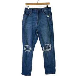 American Eagle Mom Jeans Womens 12 Medium Wash Distressed‎ Straight High Rise thumbnail 2