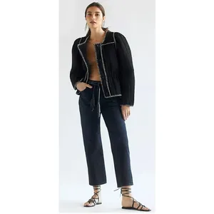 Anthropologie Quilted Puff Sleeve Jacket in‎ Black thumbnail 2