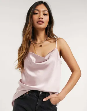 Selfie Leslie NWOT Saints and secrets satin cowl neck cami in pink. Size Medium thumbnail 1