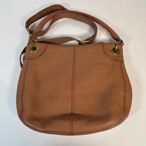 Fossil Cognac Brown Pebbled Leather Convertible Crossbody Bag Antique Brass‎ Zip thumbnail 11