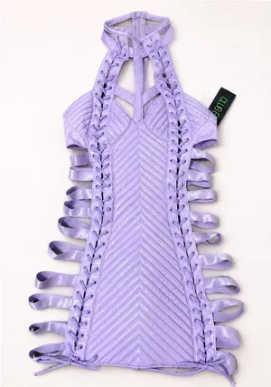 Dolls Kill Club Exx Lavender Holographic Lace-Up Mini Dress thumbnail 1