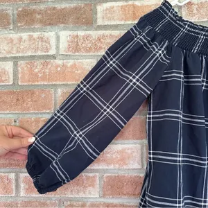 Abercrombie Fitch Plaid Off Shoulder Mini Dress Navy White Women’s Large thumbnail 5