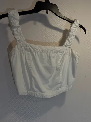 NWOT Free People Cream Elastic-Waist Cotton Ruffle Top thumbnail 3