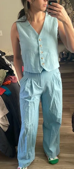 Size Small Light Blue Linen Vest And Pants thumbnail 3