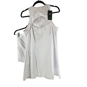 Halara Activewear Mini Dress Open Back High Neck 2 PC Shorts White L thumbnail 2