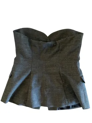 Zara Gray Plaid Strapless Bustier Top corset waistcoat office siren tailored thumbnail 8