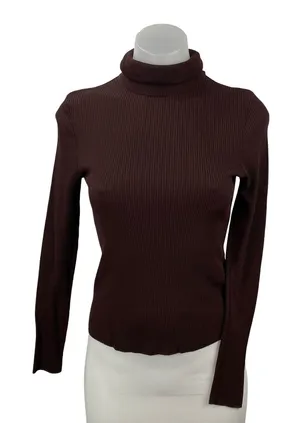 Zara Women's Brown Long Sleeve Turtleneck Ribbed Knit Slim Sweater Top Size M thumbnail 1