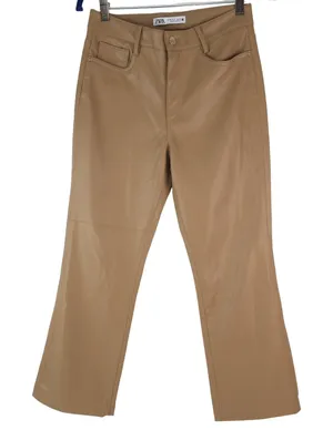 Zara Pants Womens 4 (27x25.5) Vegan Brown Faux Leather Flare Mid Rise‎ thumbnail 1