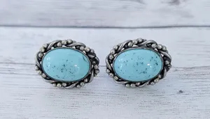 Vintage Screw On Earrings Turquoise Tone with Twisted Silver Tone Halo thumbnail 1