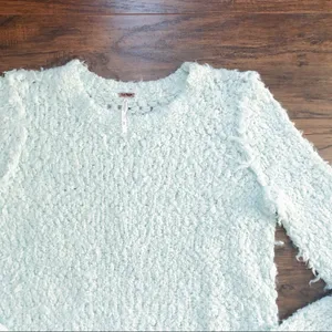 Free People • September Song pullover sweater Polar Bear fuzzy mint green aqua thumbnail 4
