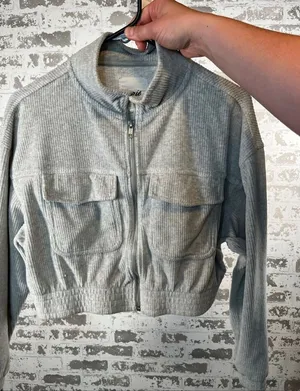 Aerie | women ribbed cropped full zip sweat shirt thumbnail 1