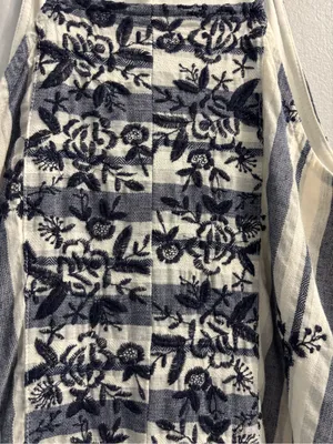 Miami Embroidered Stripe Halter Dress XS Blue White Boho Coastal Chic Mini thumbnail 5