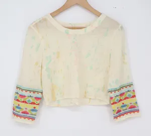 Billabong Crop Top Womens S J511BWIL Cream Watercolor Embroidered Cuffs Exc thumbnail 1